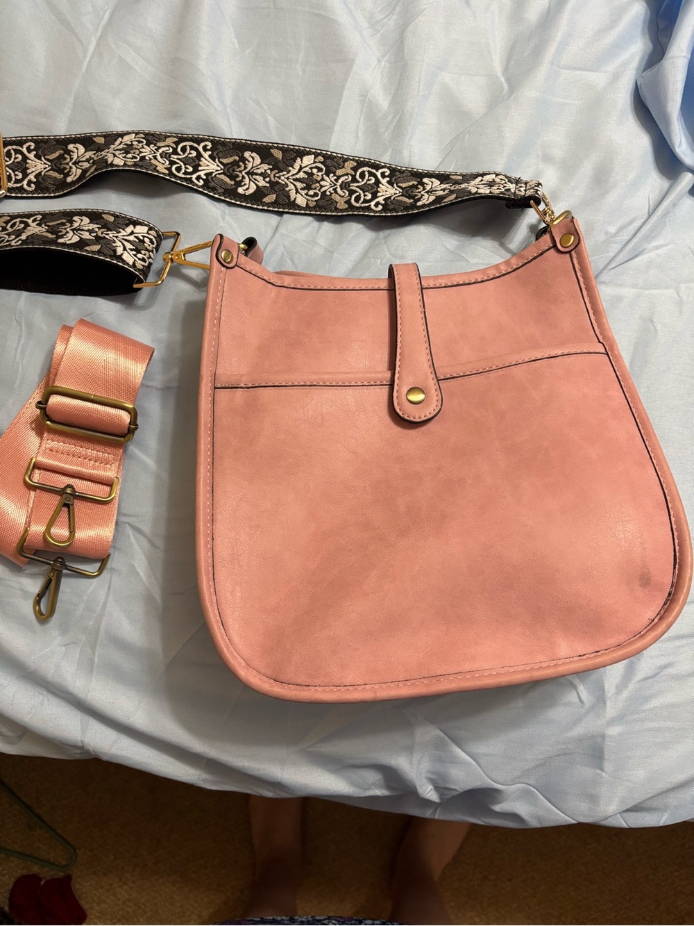 Jen&Co Blush Pink Faux-Leather Crossbody with Decorative Strap Set